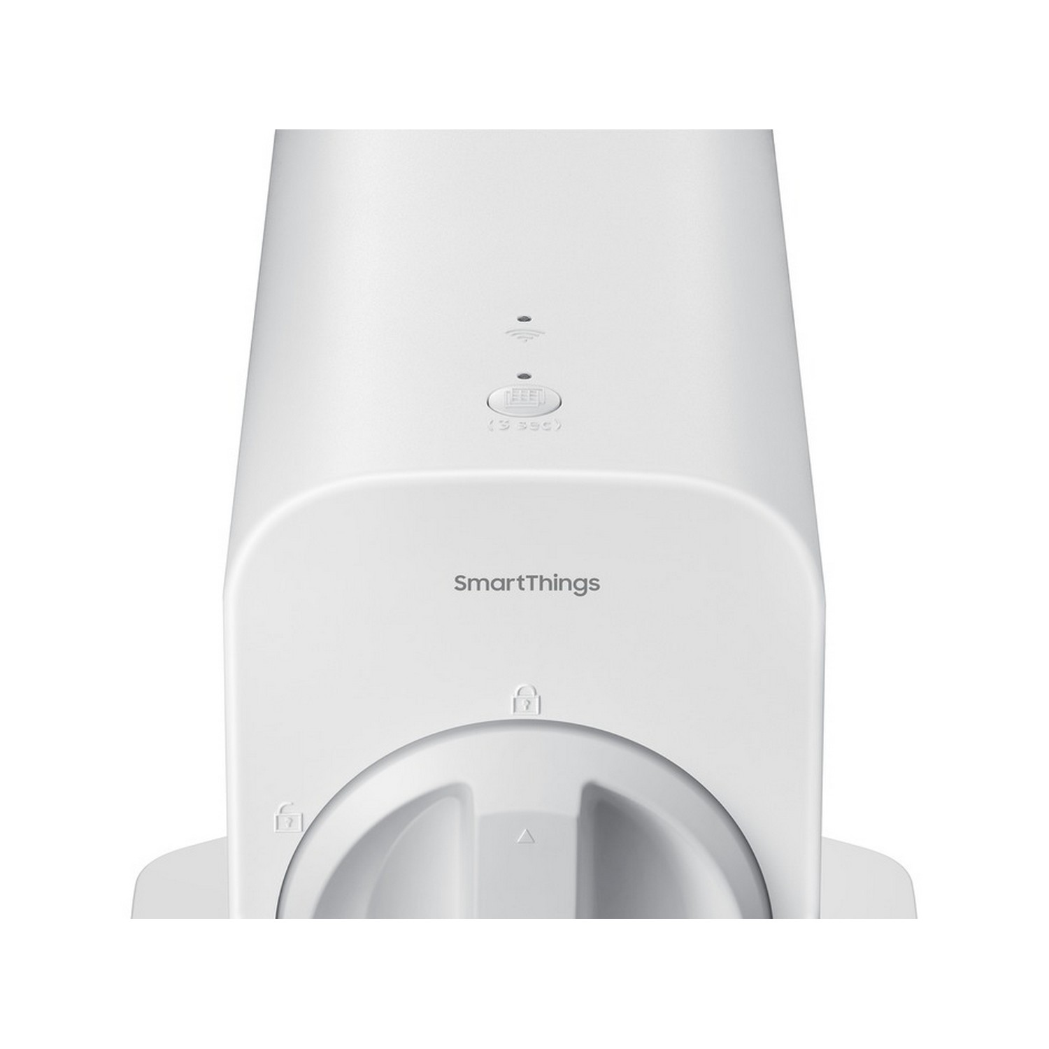 A white SmartThings device with two small lights and the brand's logo.