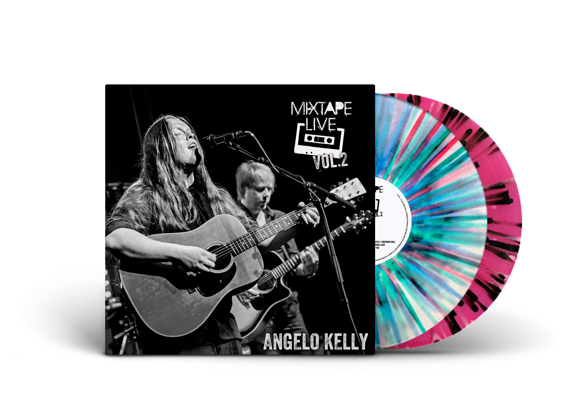 Mixtape Live Vol. 2 Albumcover mit Angelo Kelly vorne und eine bunte Vinyl auf der Seite.