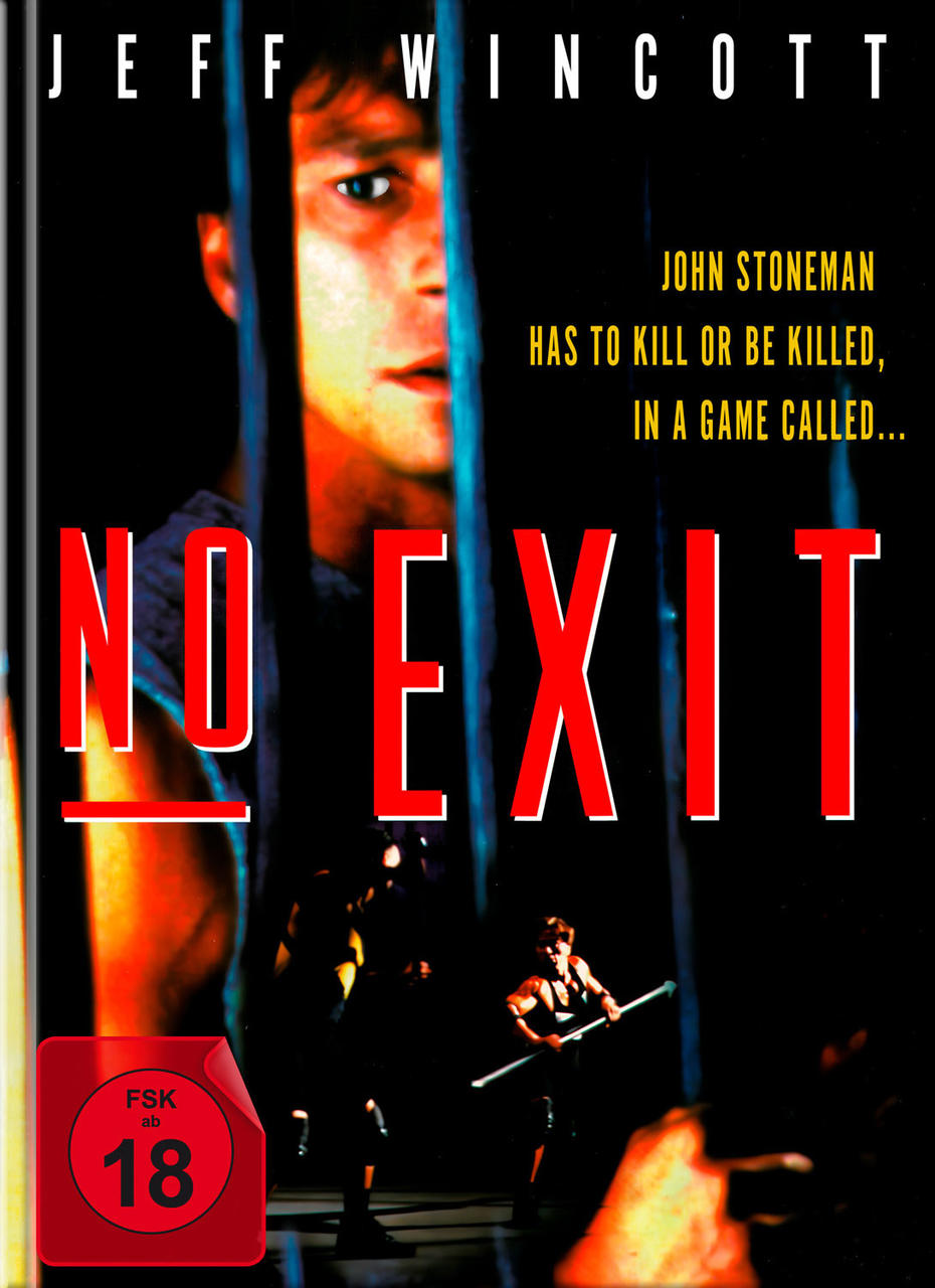 Filmposter für 'No Exit' mit einem Mann hinter Gittern und Text.