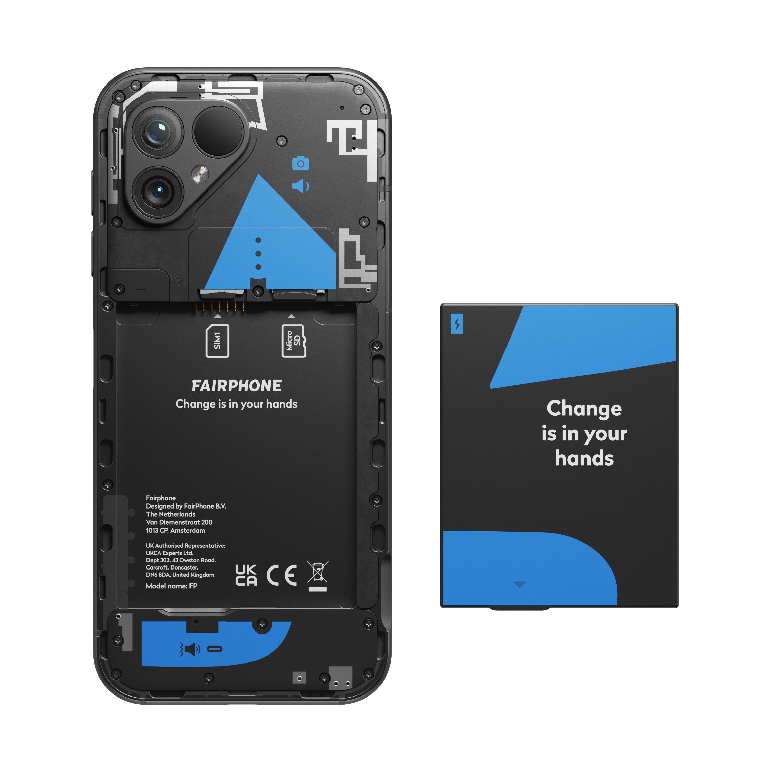 Zerlegtes Smartphone mit Akku und separatem Akku.
