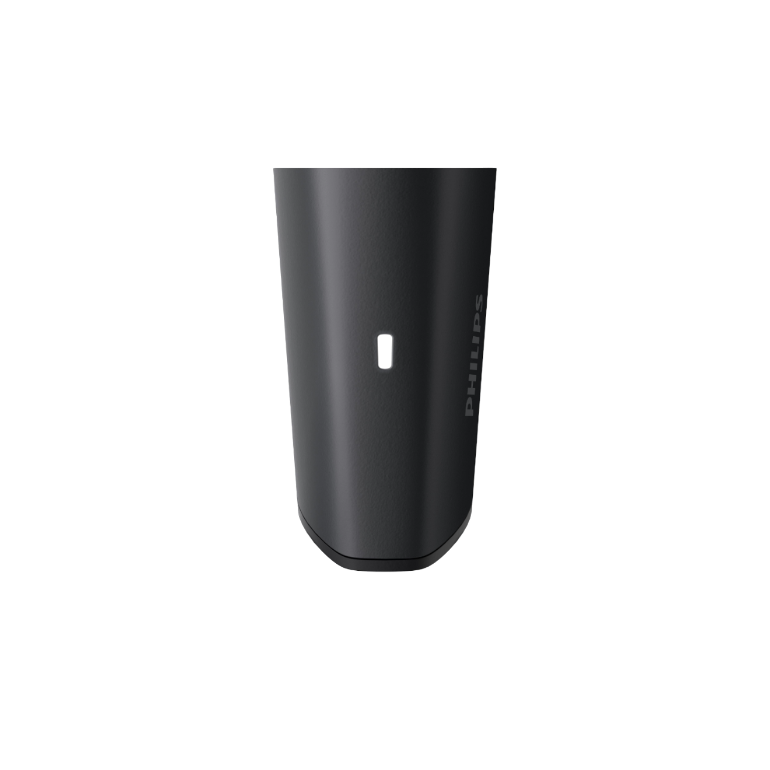 A black Philips shaver with a small white indicator light on a black background.