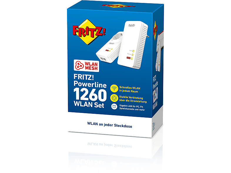 AVM FRITZ!Powerline 1260 WLAN Set Gigabit-Adapter 1200 Mbit/s Kabellos und Kabelgebunden