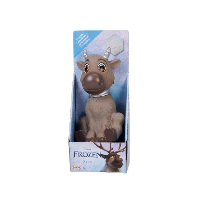 Sven-Spielzeug aus Frozen in einer Box. Box hat Frozen-Logo und Bild von Sven dem Rentier.