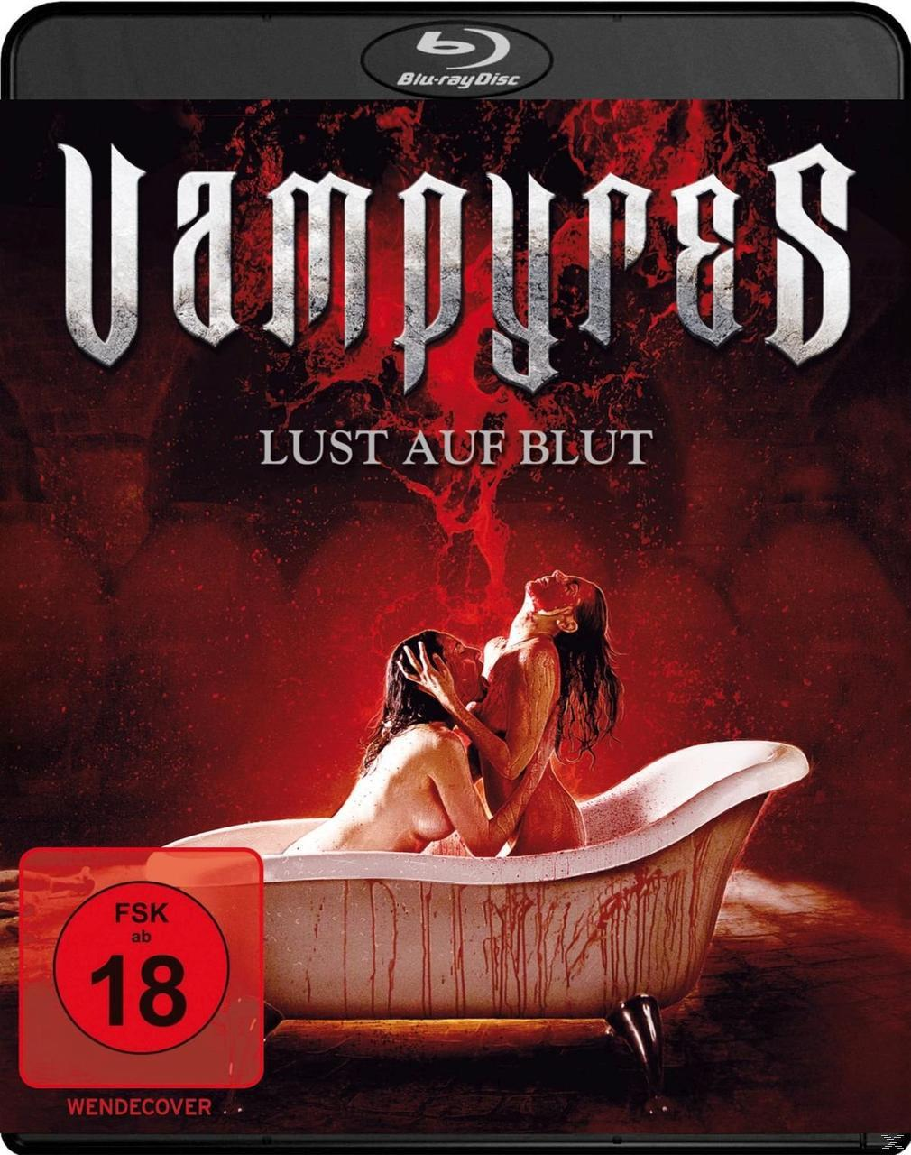 Blu-ray-Cover: zwei Frauen in einer Badewanne, eine trinkt vom Hals der anderen. Roter Hintergrund, Titel: 'Vampyres'.
