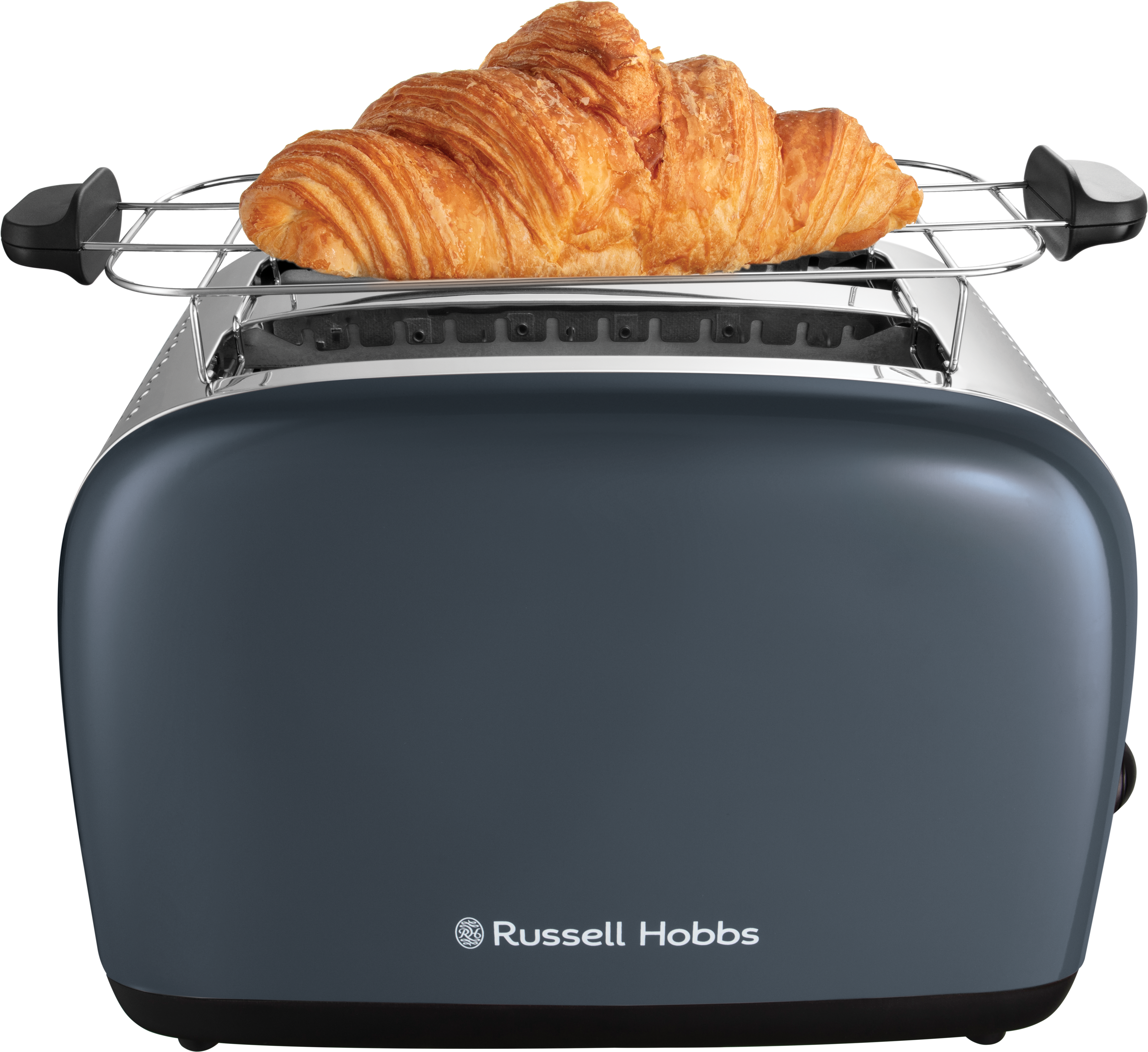 Kék-szürke kenyérpirító croissant-val a rácson.