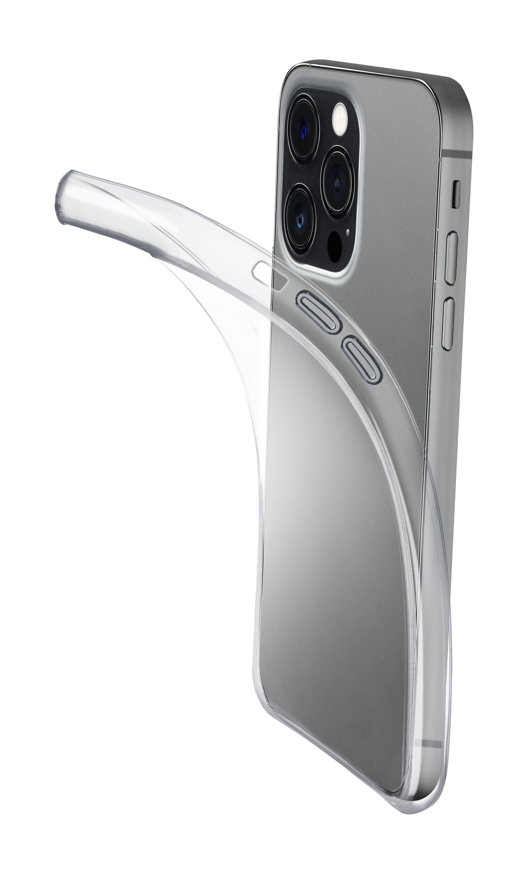 iPhone mit einer transparenten, flexiblen Hülle. Die Hülle ist durchsichtig und umschließt das Telefon.