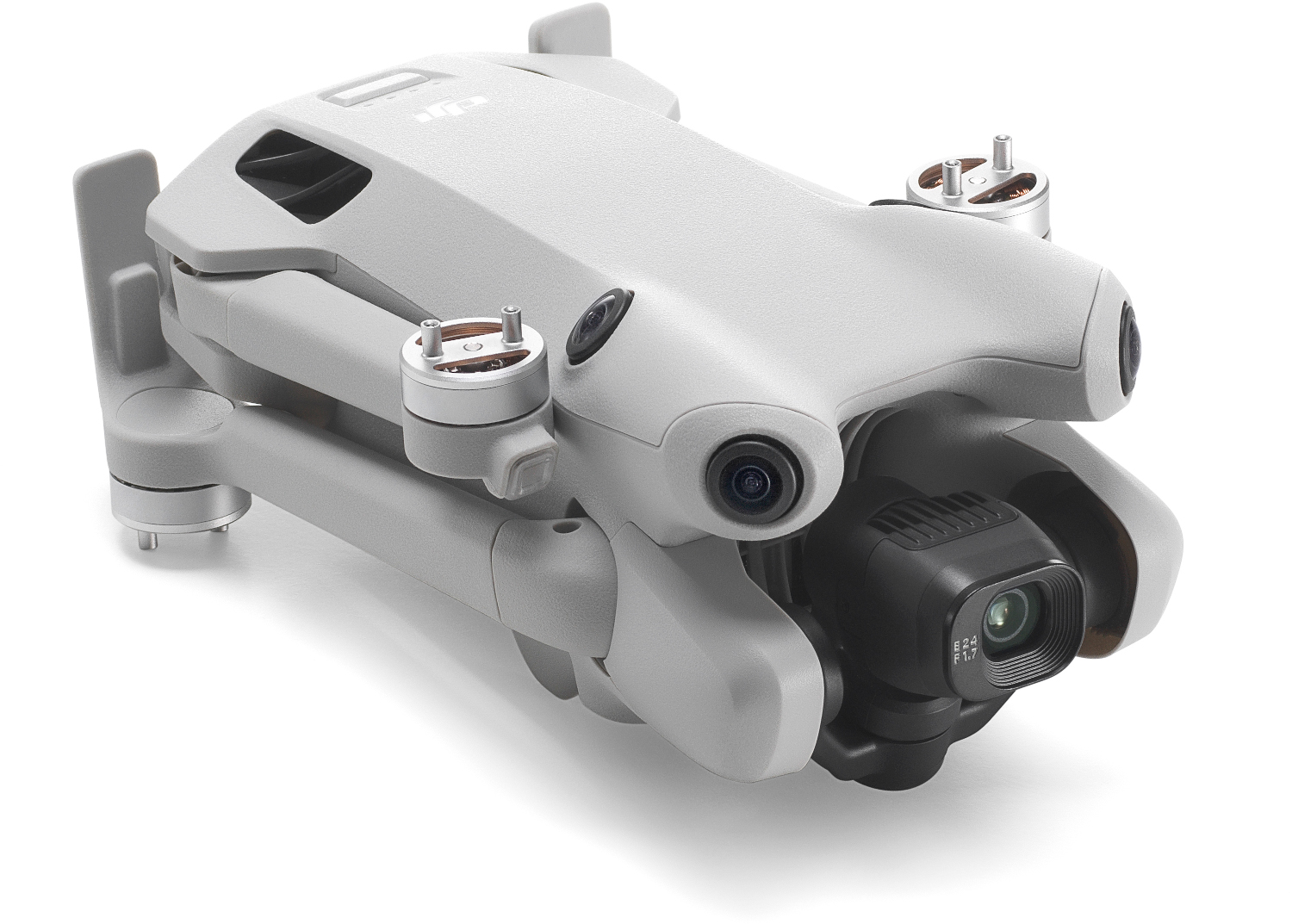 Grijze drone met drie camera's. Witte achtergrond.