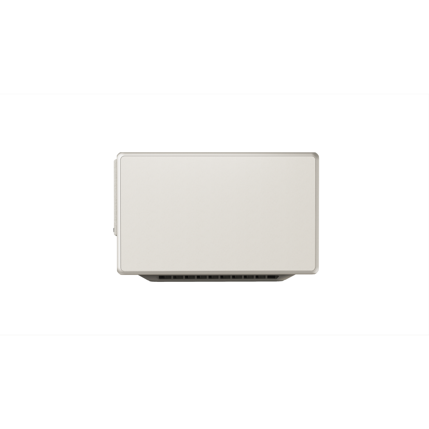 A white device with a gray top. Top view on a white background. Rectangular shape.
