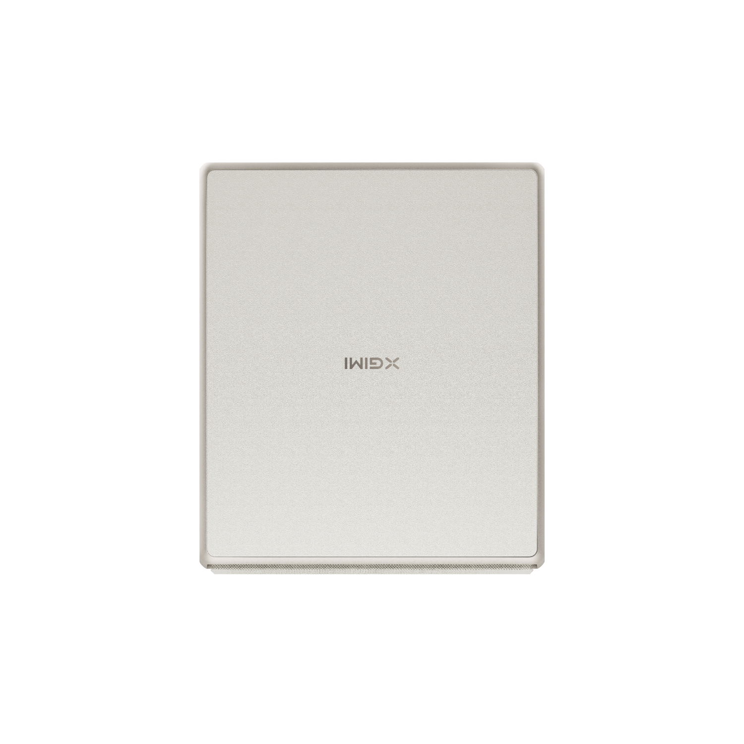 Silver square XGIMI device, top view. IMXGIMI text on top.