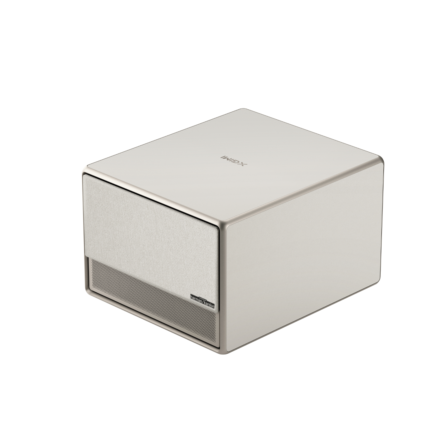 A white, rectangular speaker on a white background.