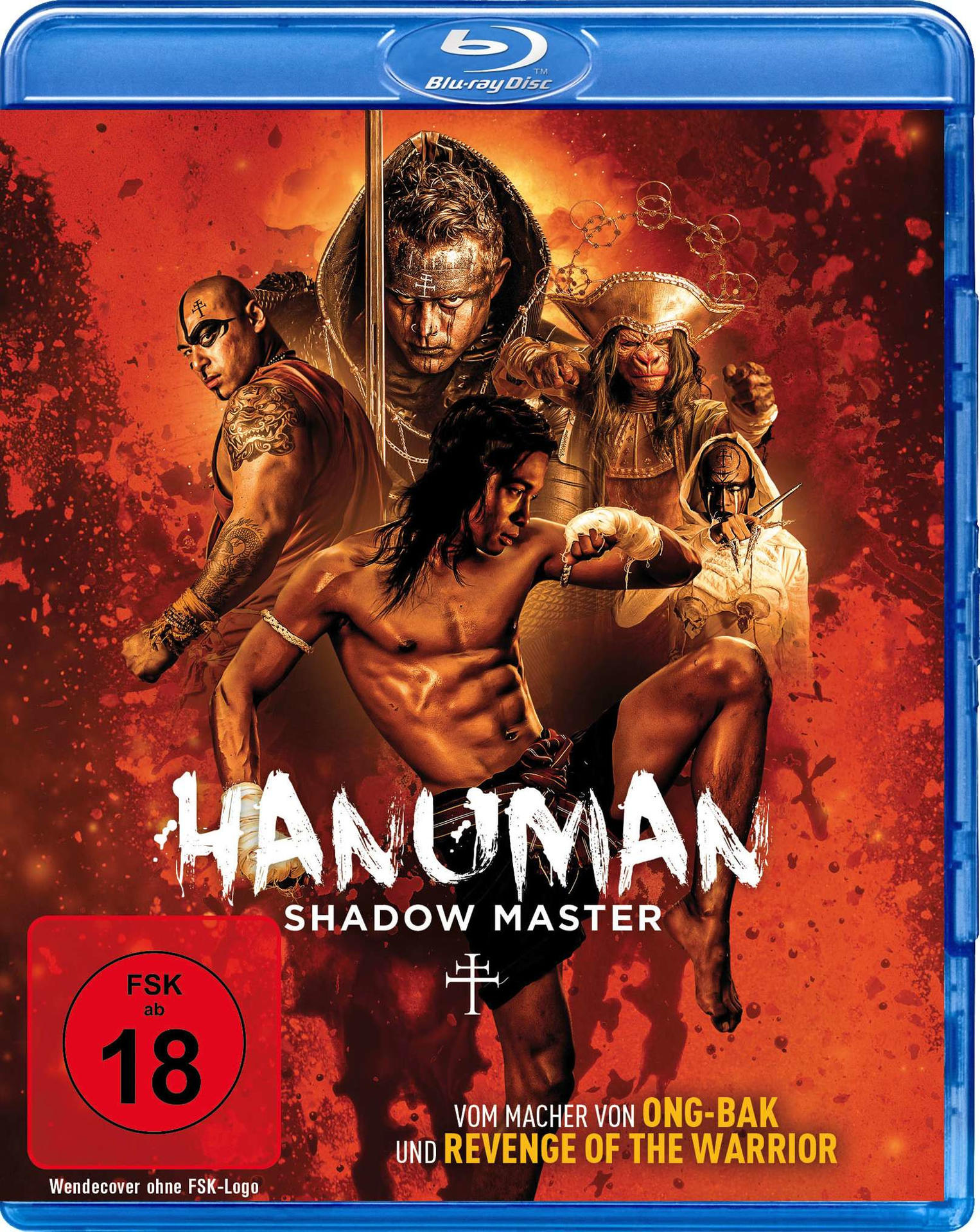 Hanuman: Shadow Master Blu-ray-Cover. Ein Mann in Shorts kämpft. Andere Figuren sind um ihn herum.