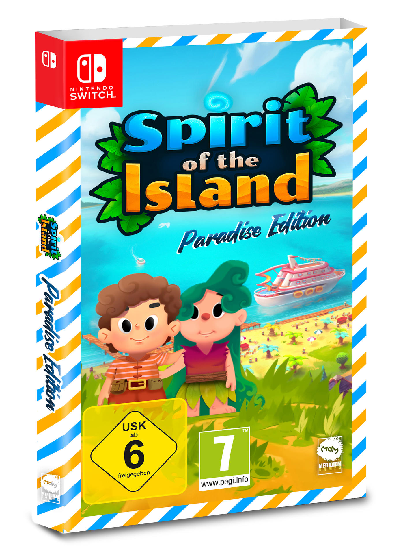 Spielbox mit zwei Zeichentrickfiguren auf dem Cover, mit einem Kreuzfahrtschiff im Hintergrund.