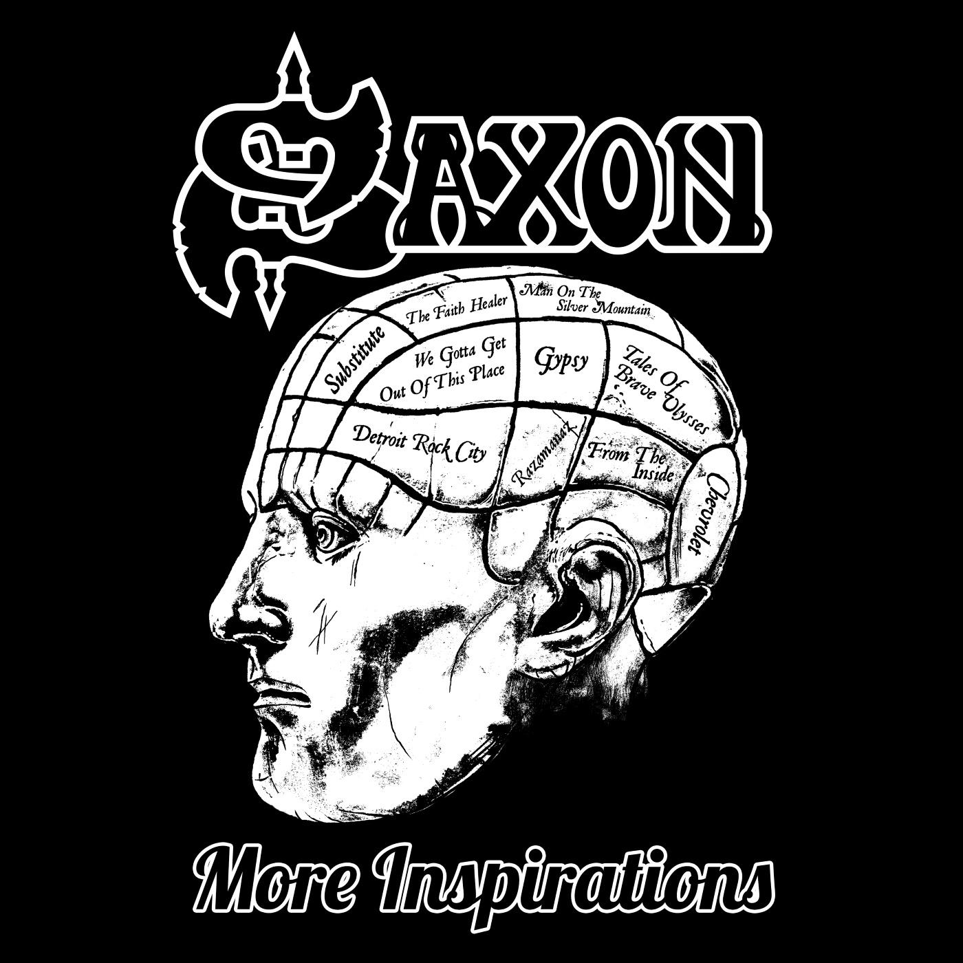 Album borító SAXON zenekar névvel és egy fej rajzával.