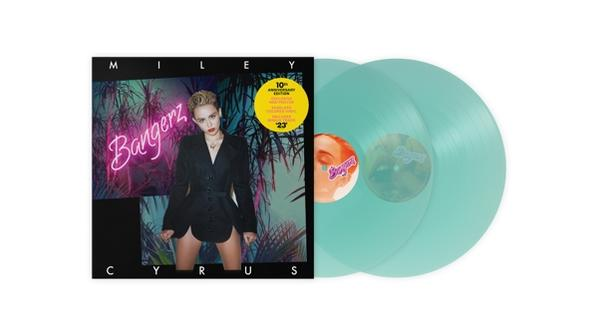 Album borító: Miley Cyrus, Bangerz, album borítóval és két türkiz bakelit lemezzel.