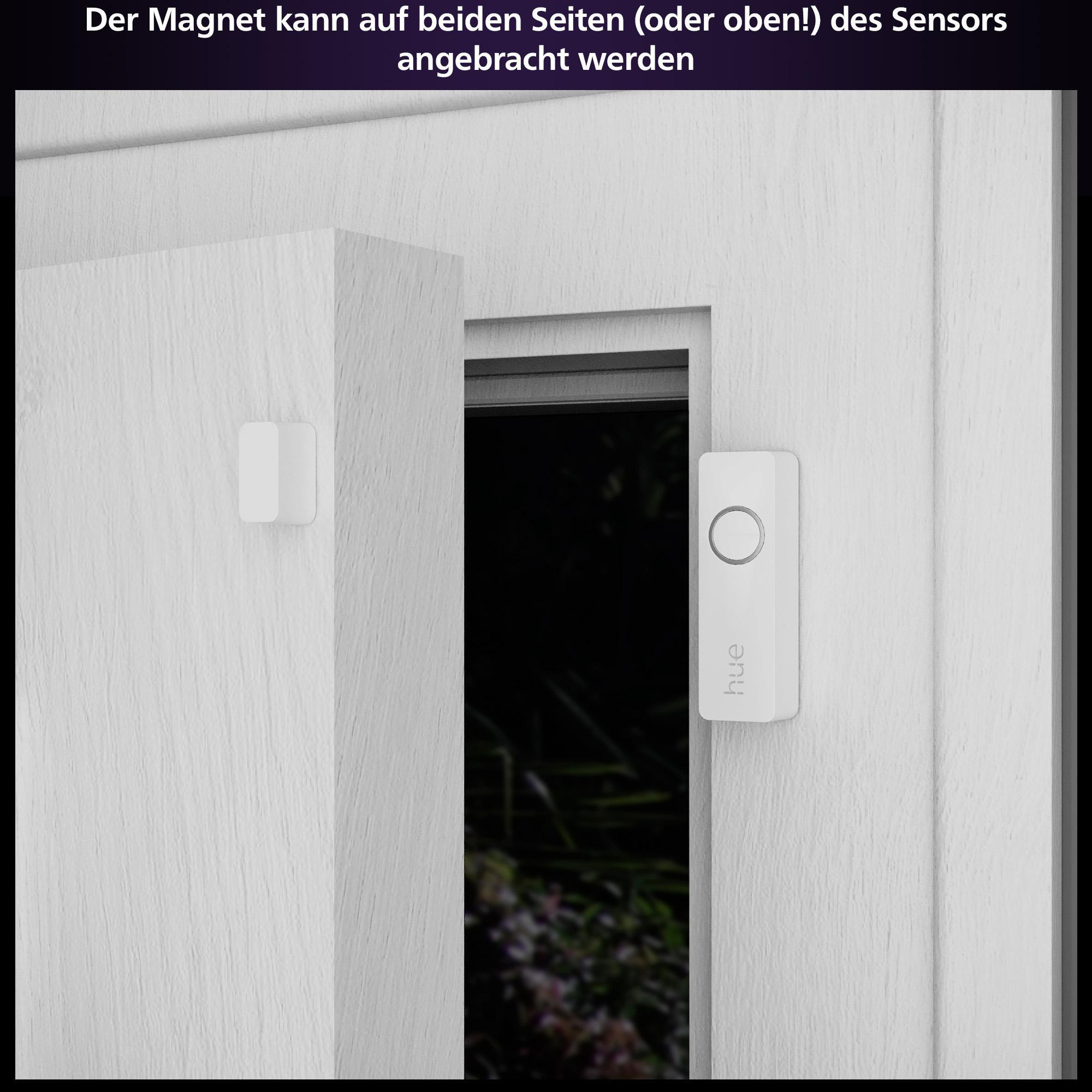 Weiße Tür mit einem weißen Sensor und einem Sensor an der angrenzenden Wand.