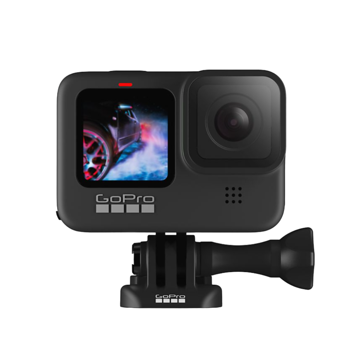 GoPro-actiecamera met het scherm aan.