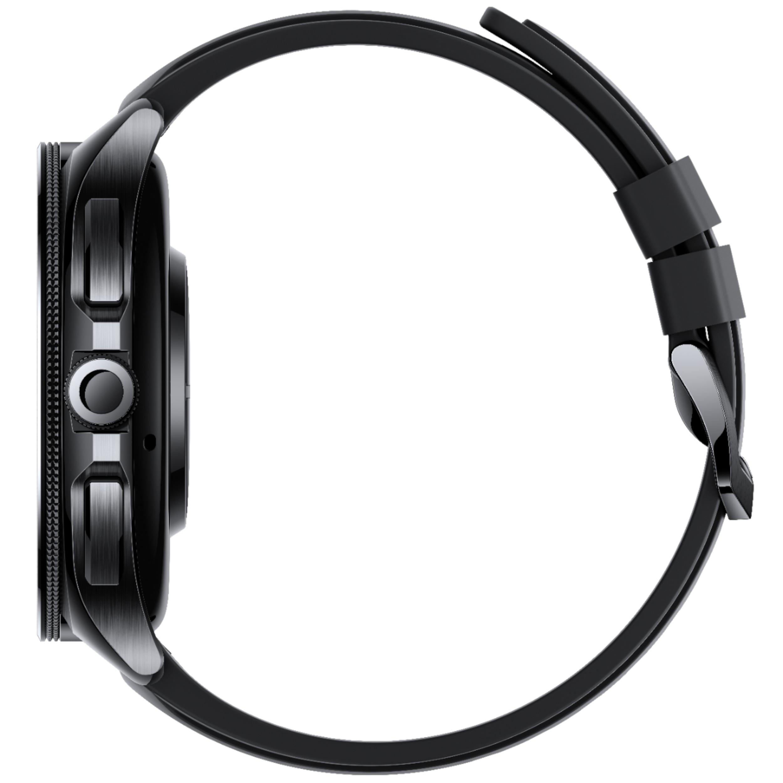 Schwarze Smartwatch, Seitenansicht, freigestellt.