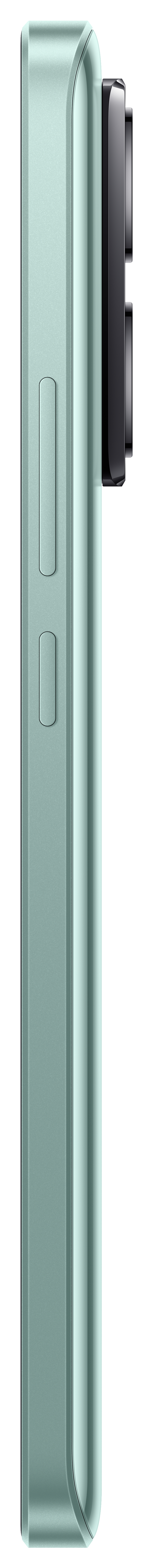 Seitenansicht eines mintgrünen Mobiltelefons mit Kamera.