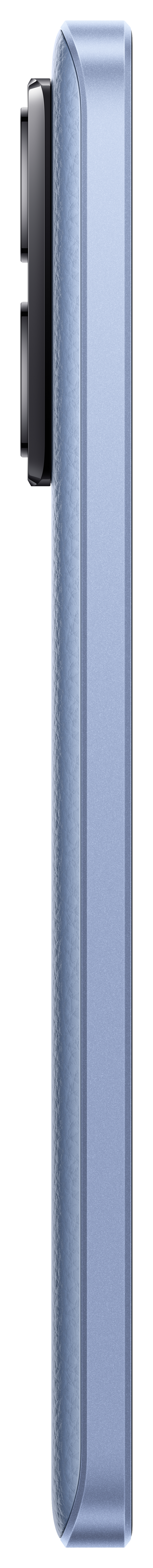 Seitenansicht eines blauen Smartphones. Merkmale: Dual-Kamera-Setup.