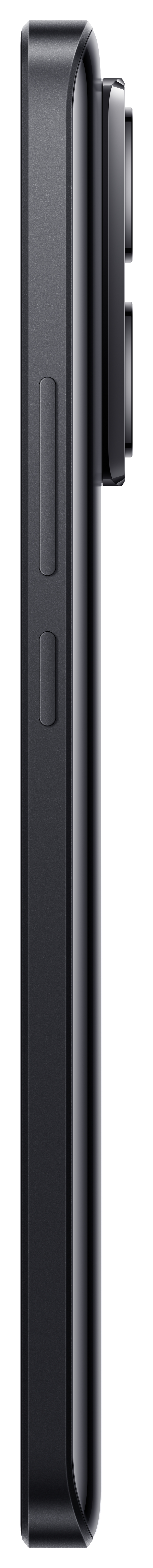 Schwarzes Smartphone im Profil, mit Tasten und Kameramodul.