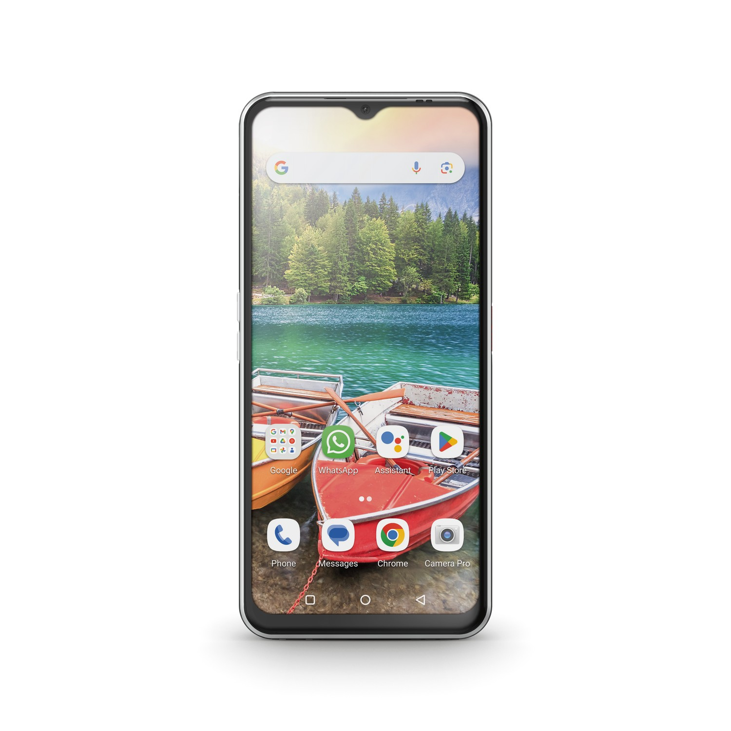Écran de smartphone montrant des bateaux sur l'eau. Des icônes pour Google, WhatsApp et d'autres applications sont visibles.