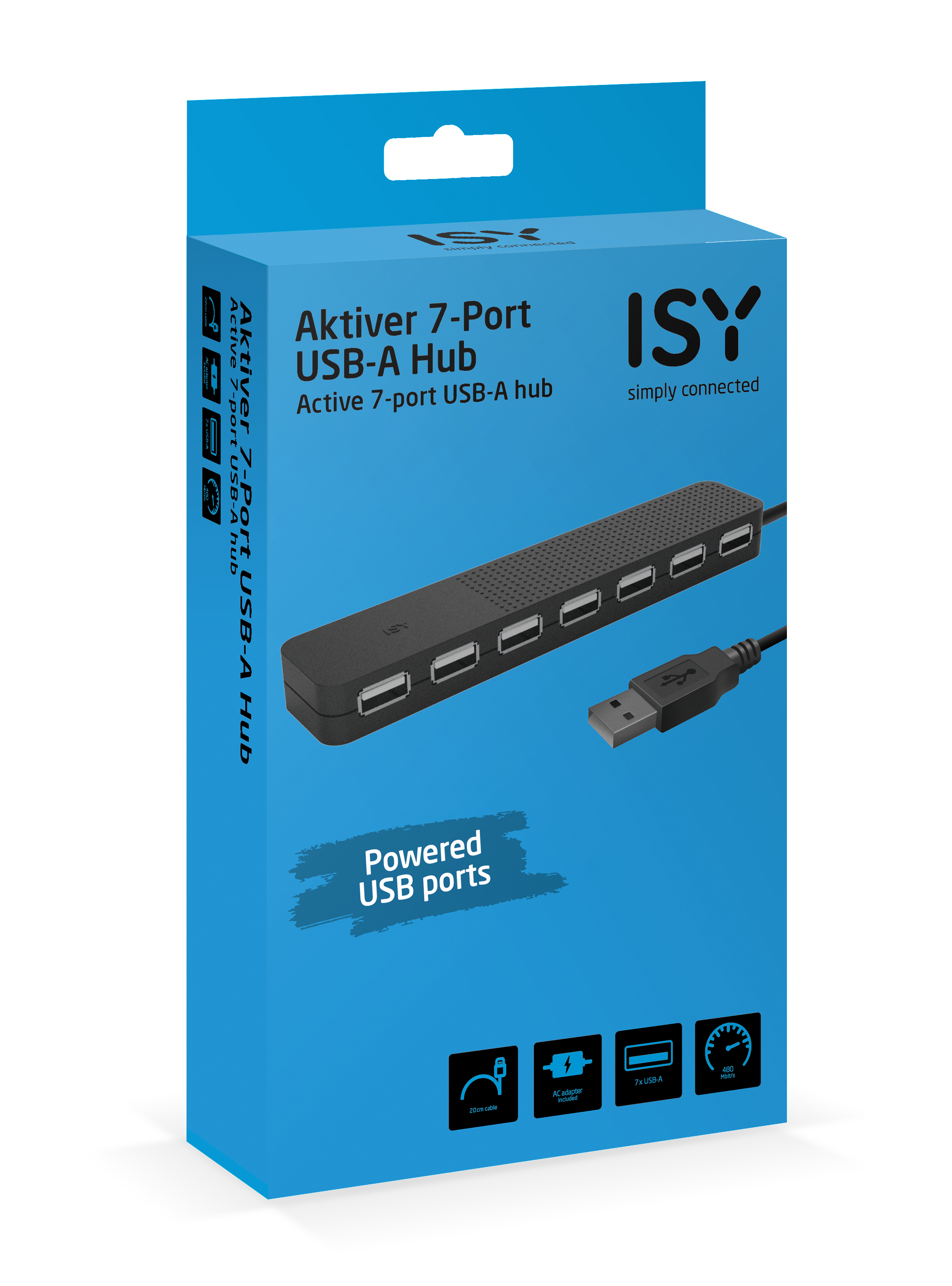Schwarz USB-Hub, ISY IHU 3001-2,
