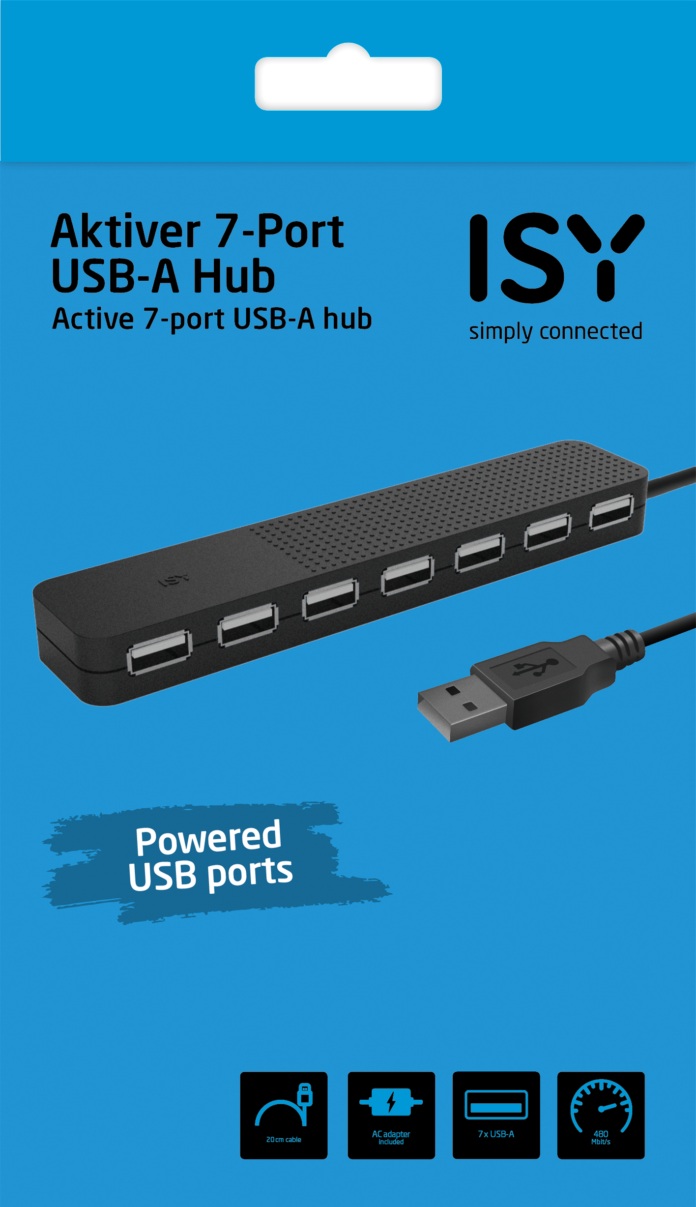 Schwarz USB-Hub, ISY IHU 3001-2,