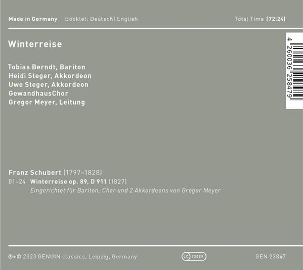 Rückseite eines CD-Covers mit Text über die 'Winterreise' von Franz Schubert.