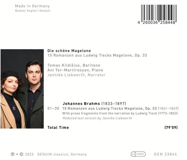 CD-Cover mit zwei Personen und Text über Brahms. Weißer Hintergrund, Text auf Deutsch.