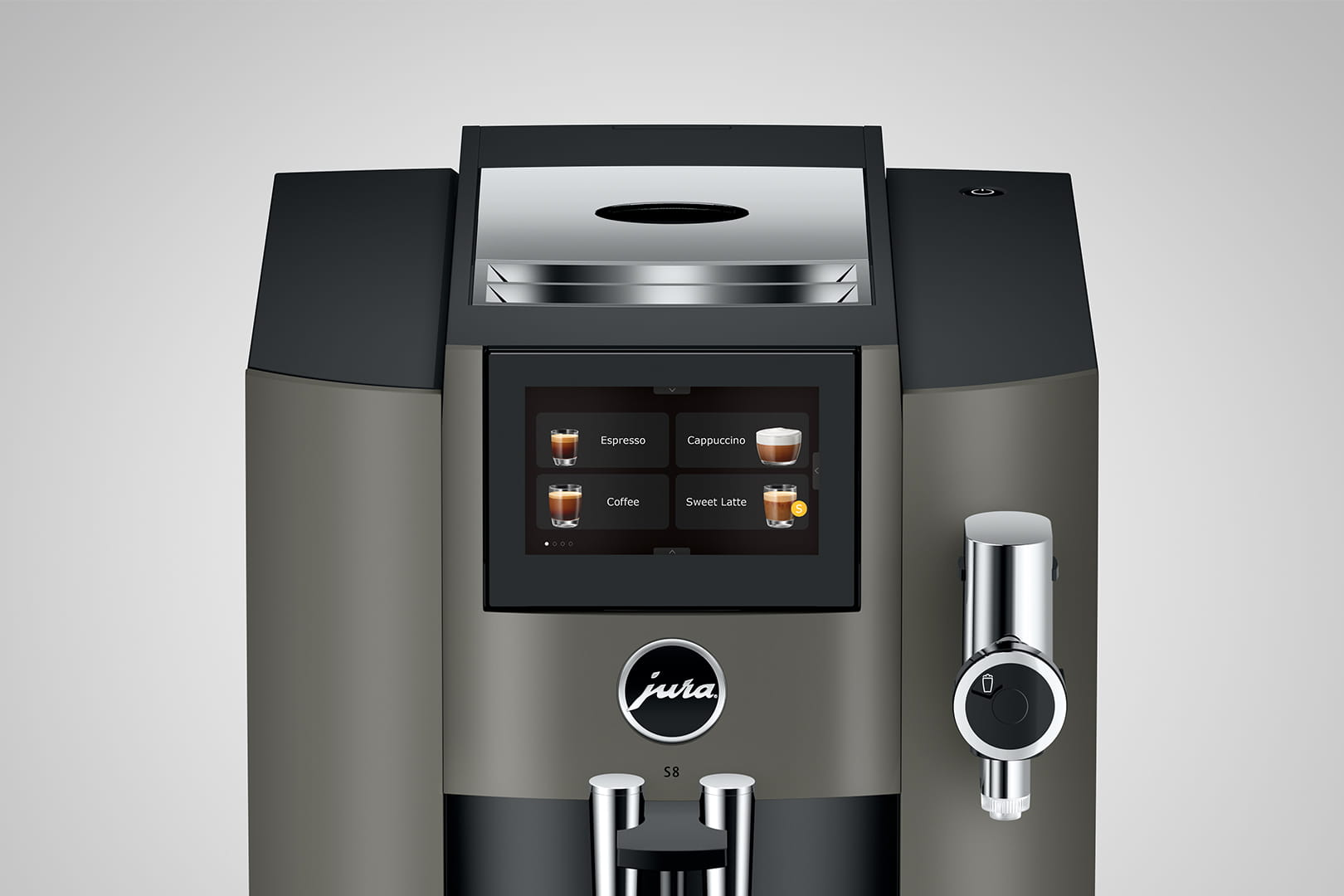 Una macchina per il caffè con touchscreen che mostra varie opzioni di caffè.