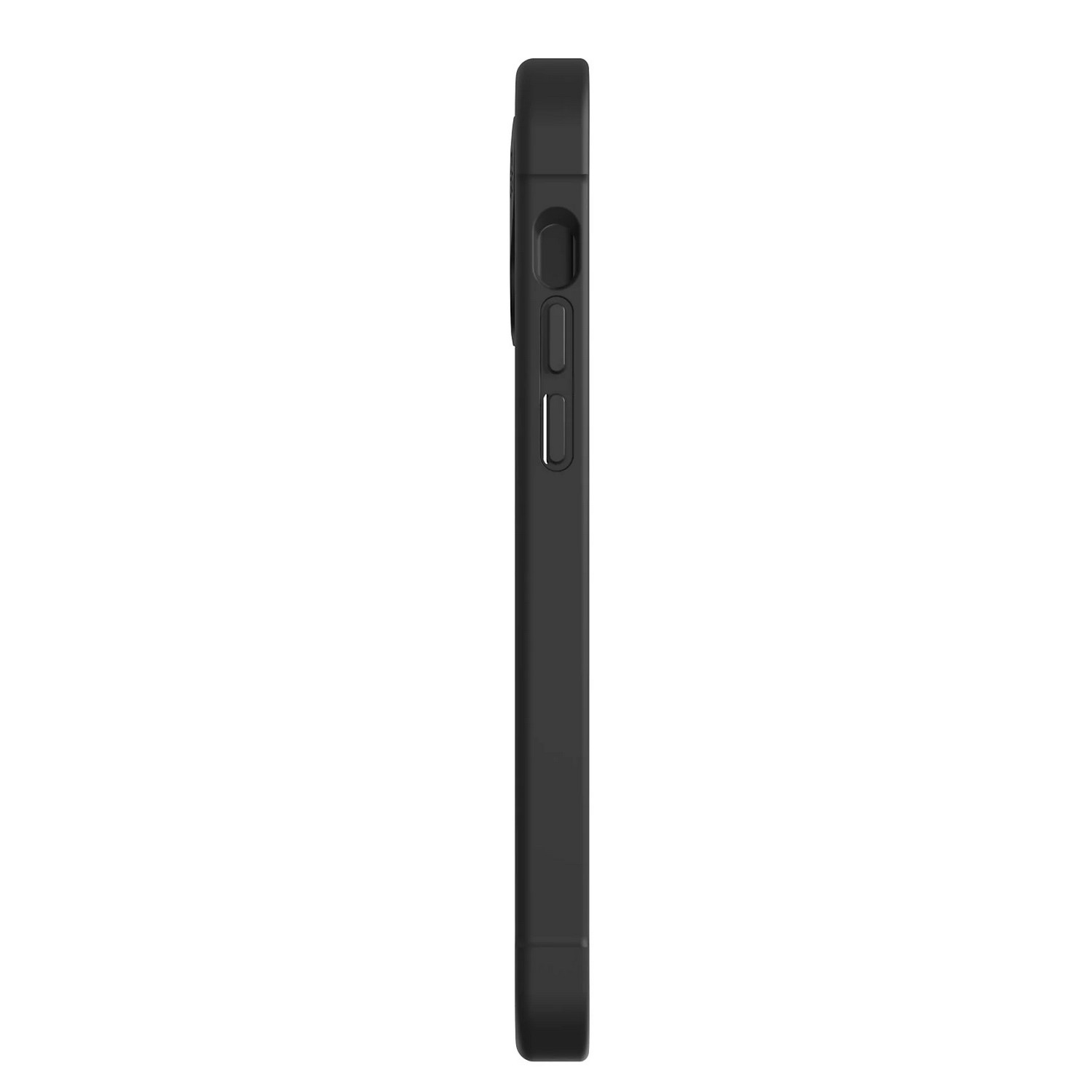 Coque de téléphone noire, montrant le côté avec les boutons.