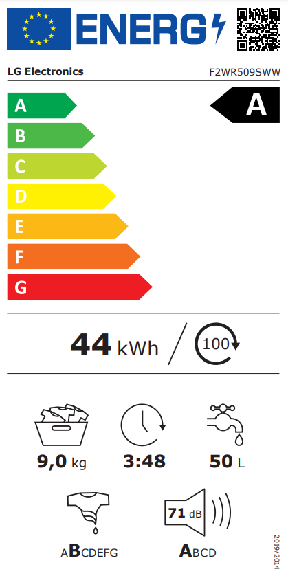 LG F2WR509SWW Elöltöltős mosógép 9kg