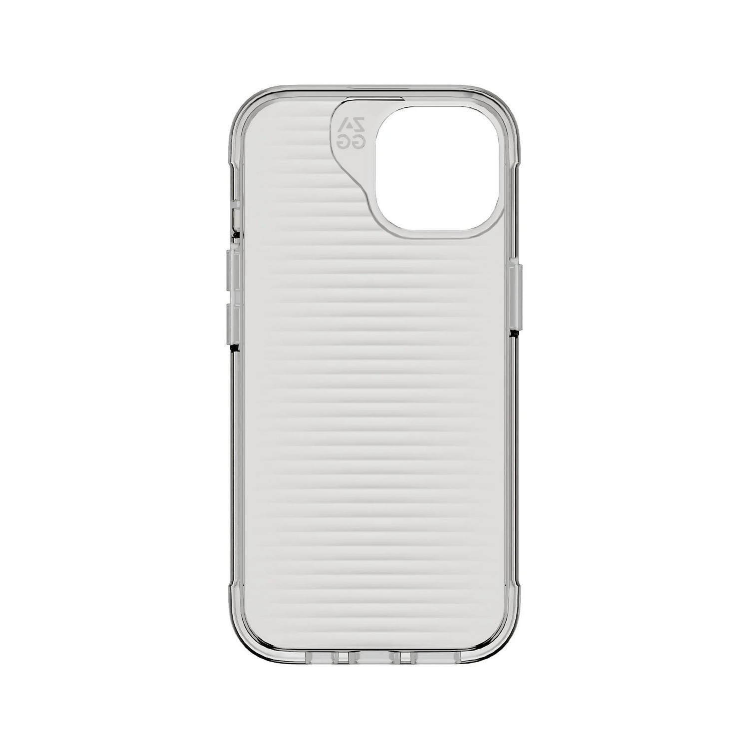 Coque de téléphone transparente avec un design nervuré. L'étui a une découpe pour la caméra.