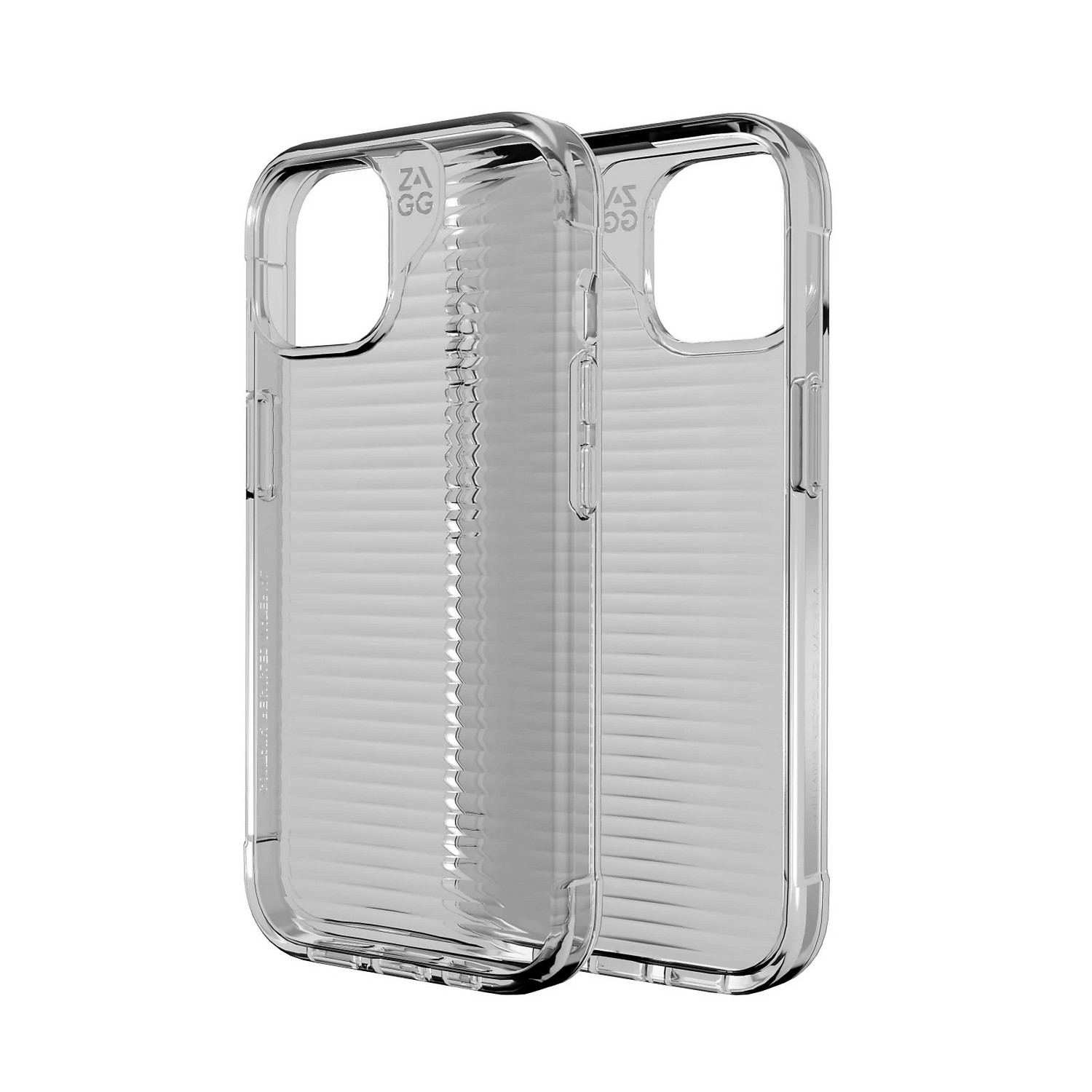 Deux coques de téléphone transparentes avec un design nervuré.
