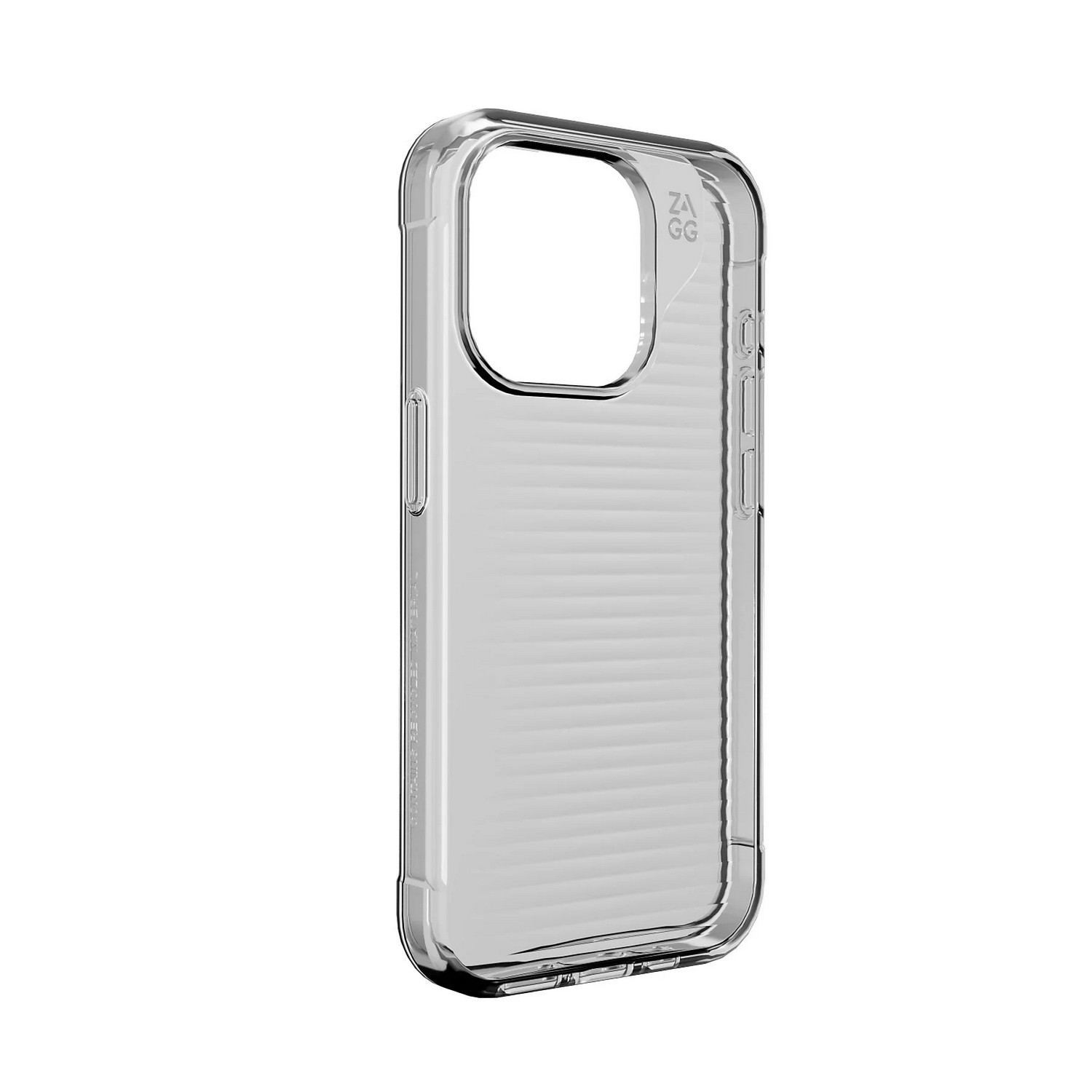 Coque de téléphone transparente avec un design nervuré.