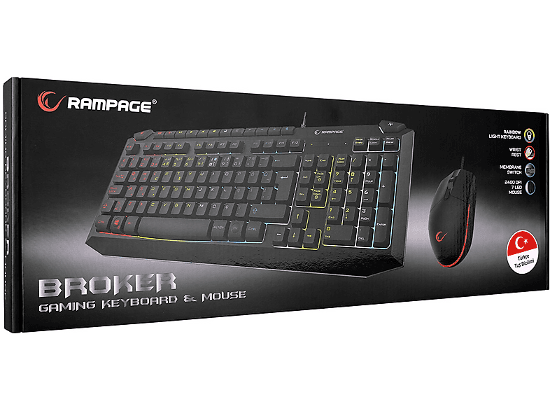 RAMPAGE KB-R310 Broker Usb Gökkuşağı Zemin Aydınlatmalı Oyuncu Klavye ve Mouse Set Siyah_4