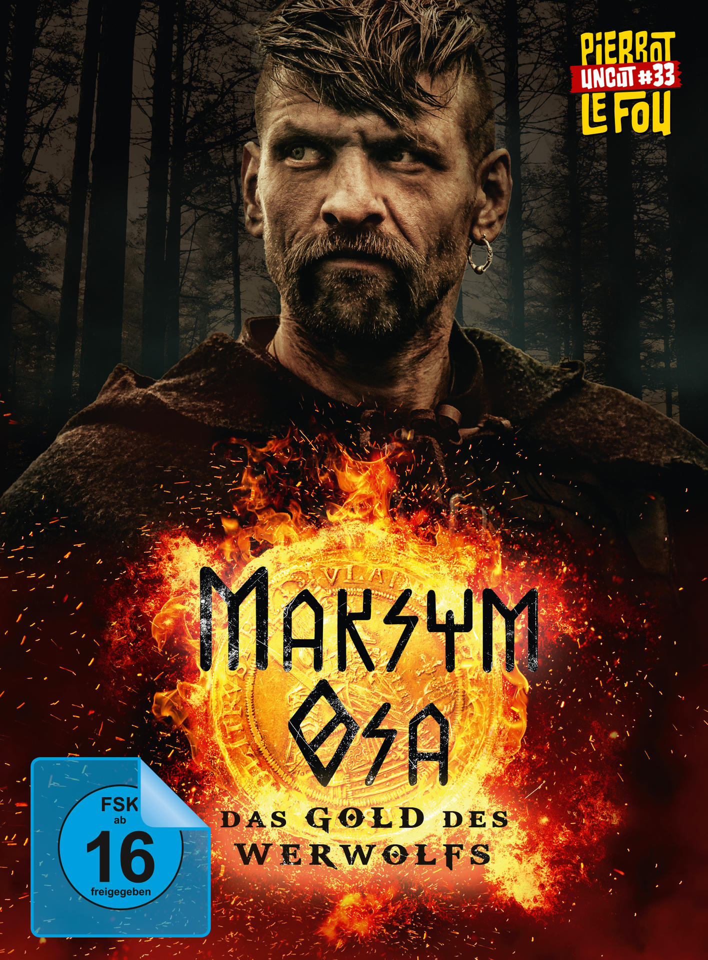 Maksym Osa DVD-Cover. Ein Mann mit Bart, mit Feuer um ihn herum. Titel und Logo sind golden.