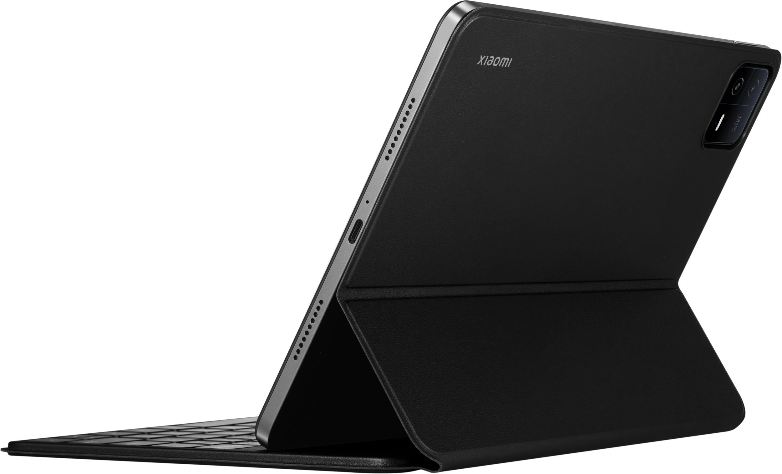 Schwarzes Tablet mit Tastaturabdeckung.