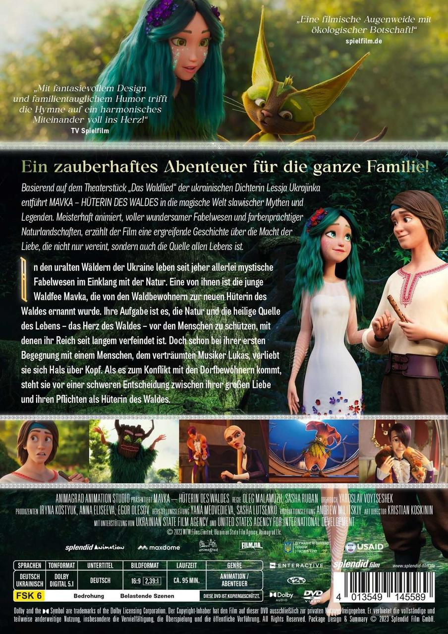 Poster für einen Animationsfilm mit Figuren und Text auf Deutsch. Hintergrund ist eine Waldszene.