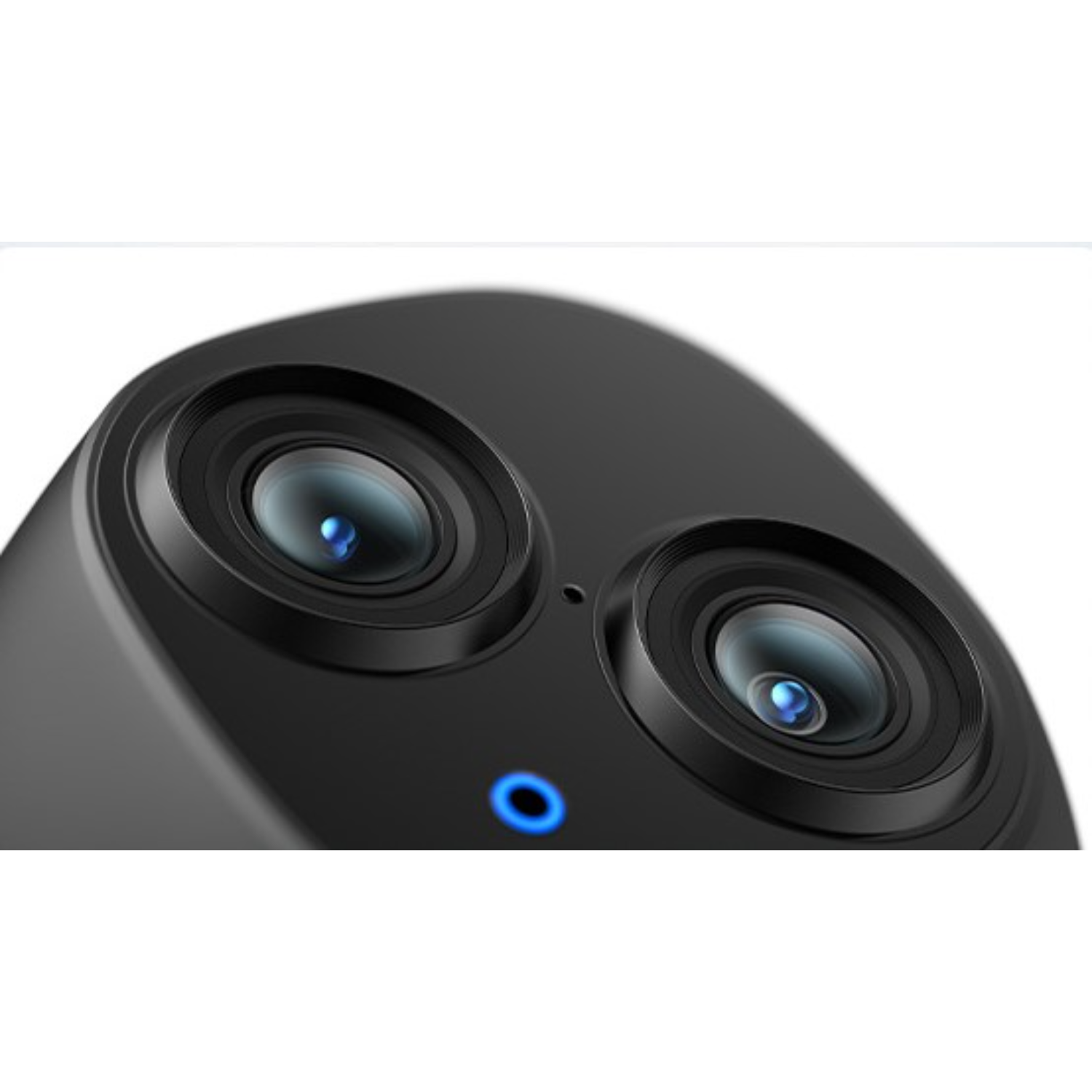 Close-up of a black security camera.