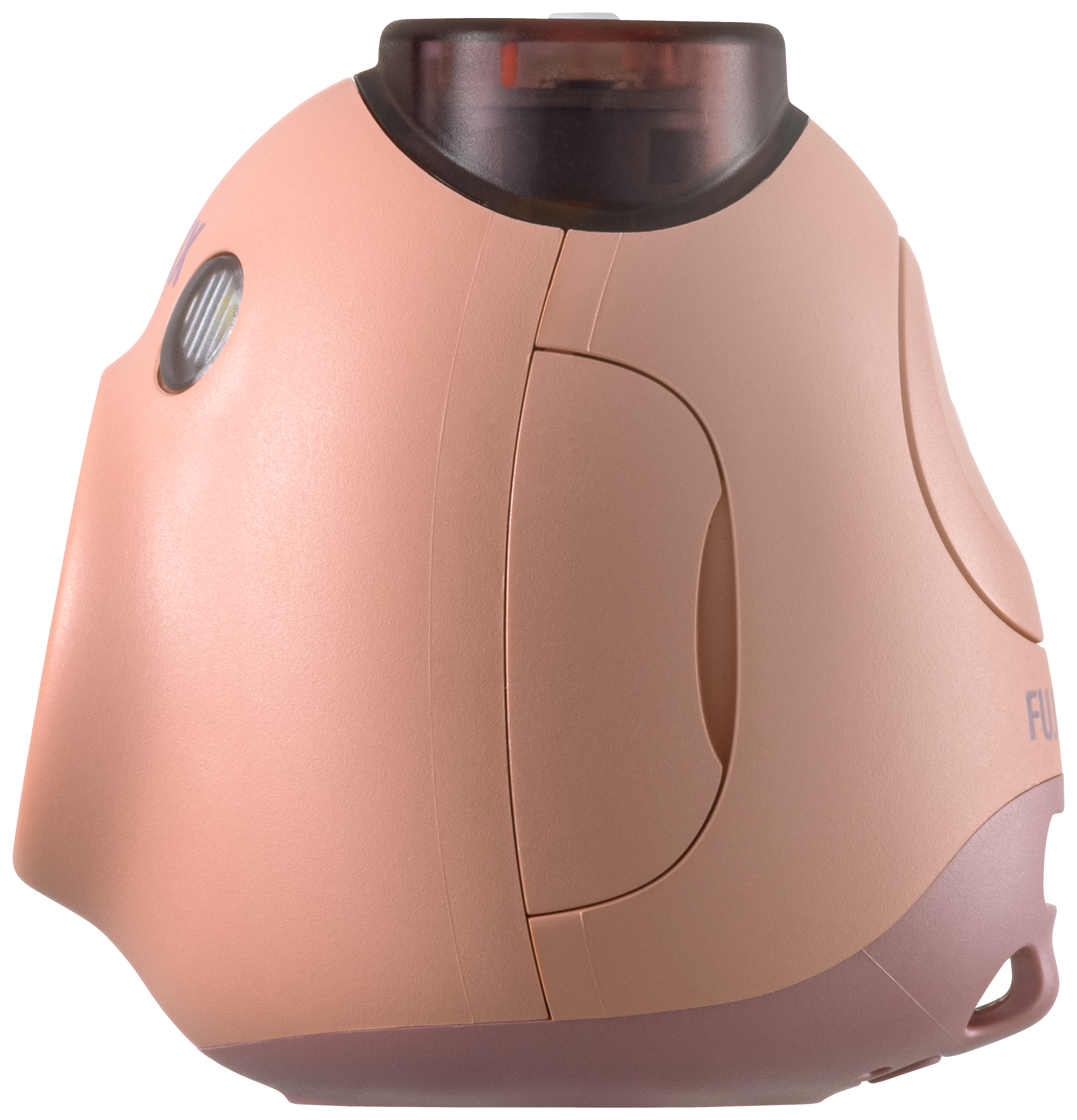 Rosa Kamera, Seitenansicht. Hat ein Licht und eine Tür.