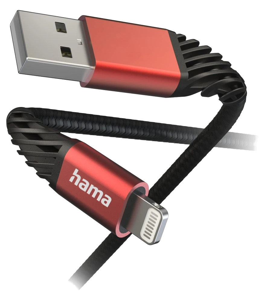HAMA FIC E3 USB-A - Lightning Extreme töltőkábel, USB 2.0, 1,5 méter, fekete-piros (201538)