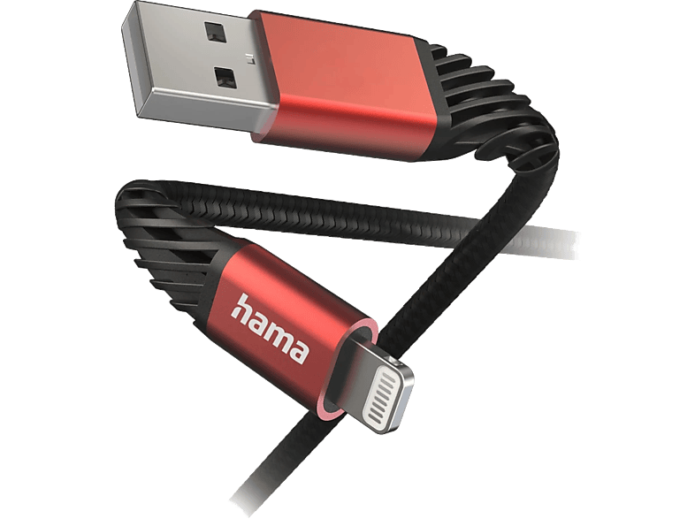 HAMA FIC E3 USB-A - Lightning Extreme töltőkábel, USB 2.0, 1,5 méter, fekete-piros (201538)