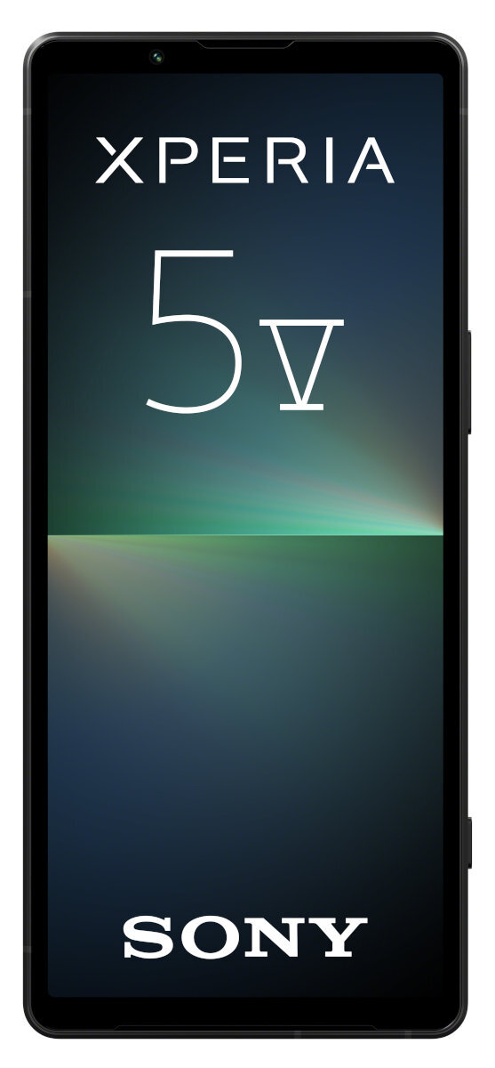 Czarny smartfon z nazwą marki 'XPERIA' i modelem '5 V' na ekranie.