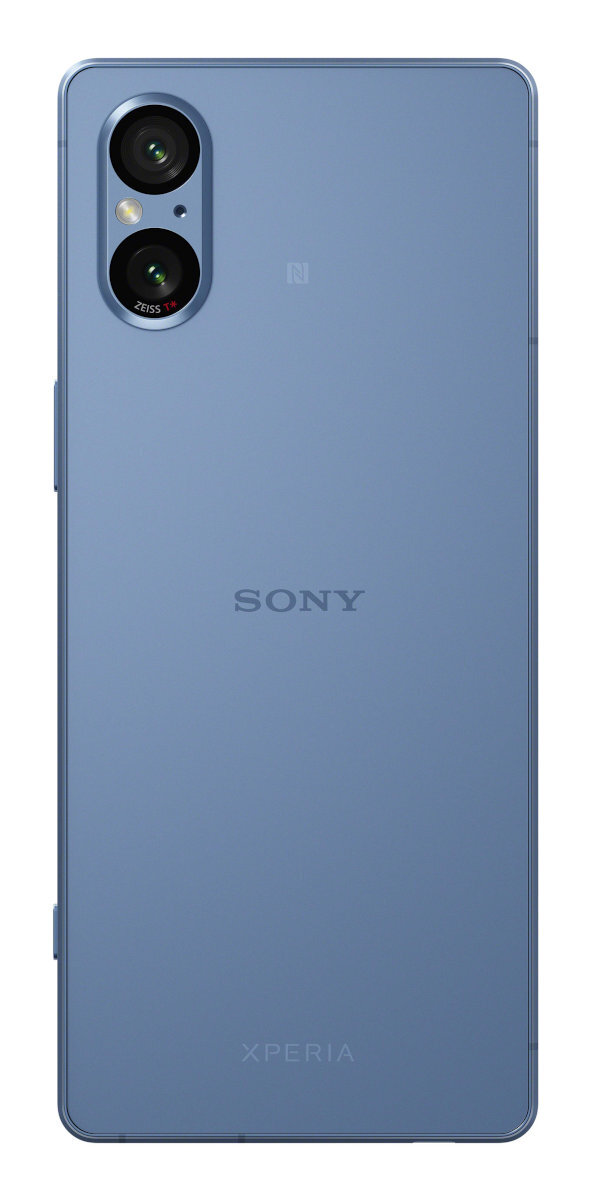 Niebieski tył telefonu Sony Xperia. Posiada aparat i logo Sony Xperia.