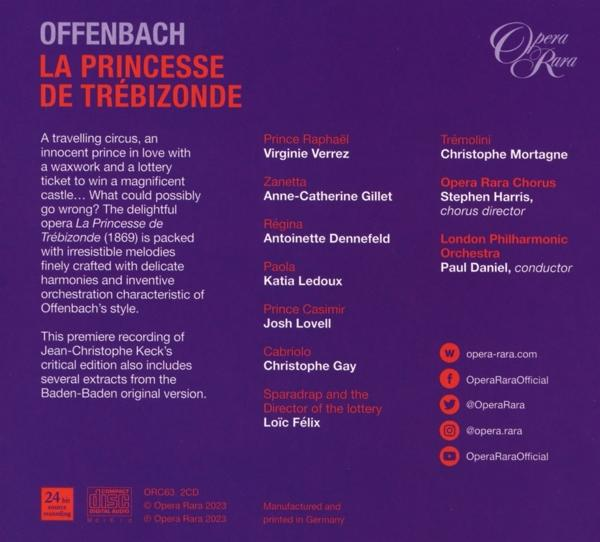 CD-Cover der Oper 'Offenbach La Princesse de Trébizonde' mit Text und Besetzungsdetails.