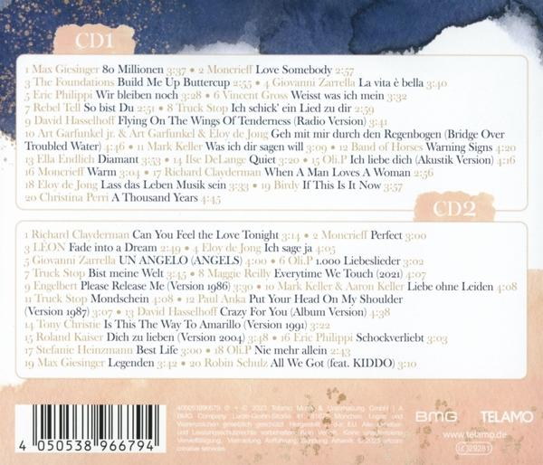 Album-Rückseite mit Titelliste und Credits. Zwei Männer sind im Bild. Viele Songs sind aufgelistet.