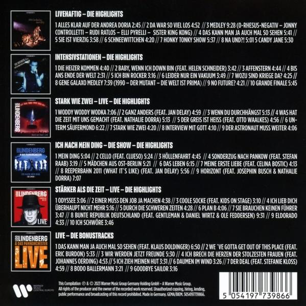 Eine Textseite mit Songtiteln und Credits. Der Text ist auf Deutsch. Logos sind vorhanden.