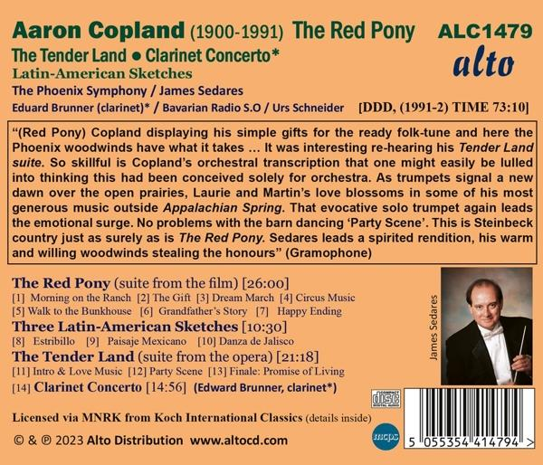 CD-Cover für 'The Tender Land' und 'Clarinet Concerto'. Enthält Text und ein Porträt eines Mannes.