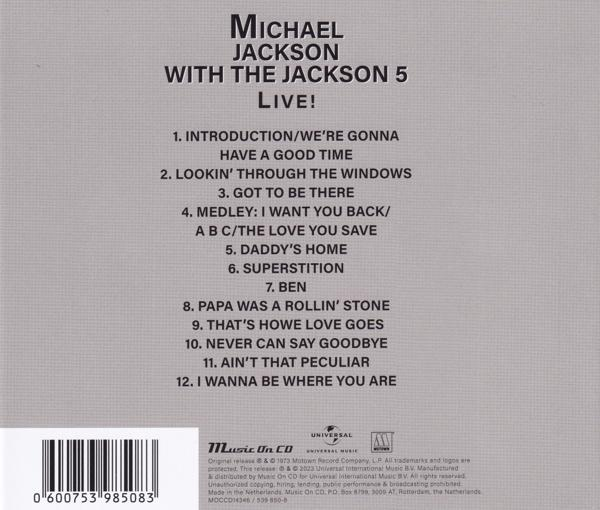 Die Rückseite einer CD von Michael Jackson mit den Jackson 5, mit einer Titelliste.